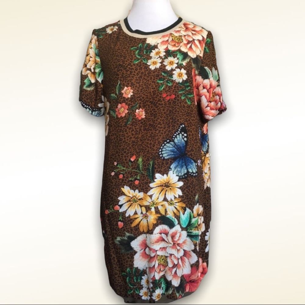 Farm Rio Leopard Print Floral Mini Dress M